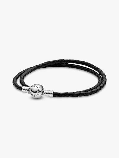 Pulseira de Couro Dupla Preta