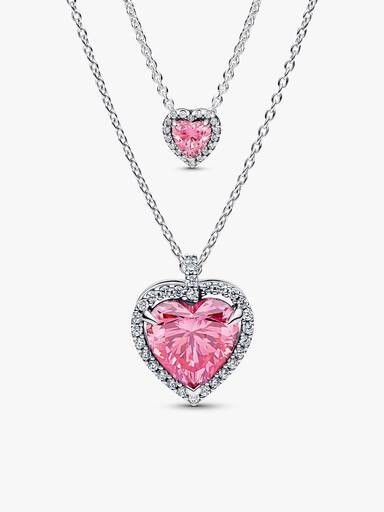 Conjunto Presente Colares Coração Rosa Halo