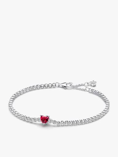 Conjunto de Presente Pulseira, Choker, Brincos e Anel Coração Vermelho Brilhante