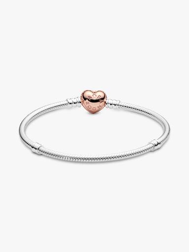 Pulseira Malha Snake Fecho Coração Pavé