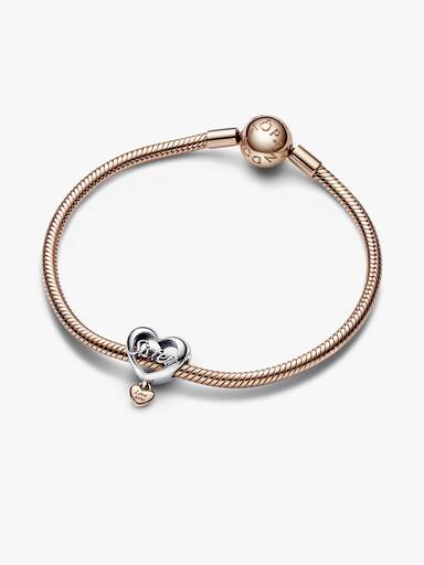 Conta Coração Love You Sister Prata, Revestimento de ouro rosa 14k