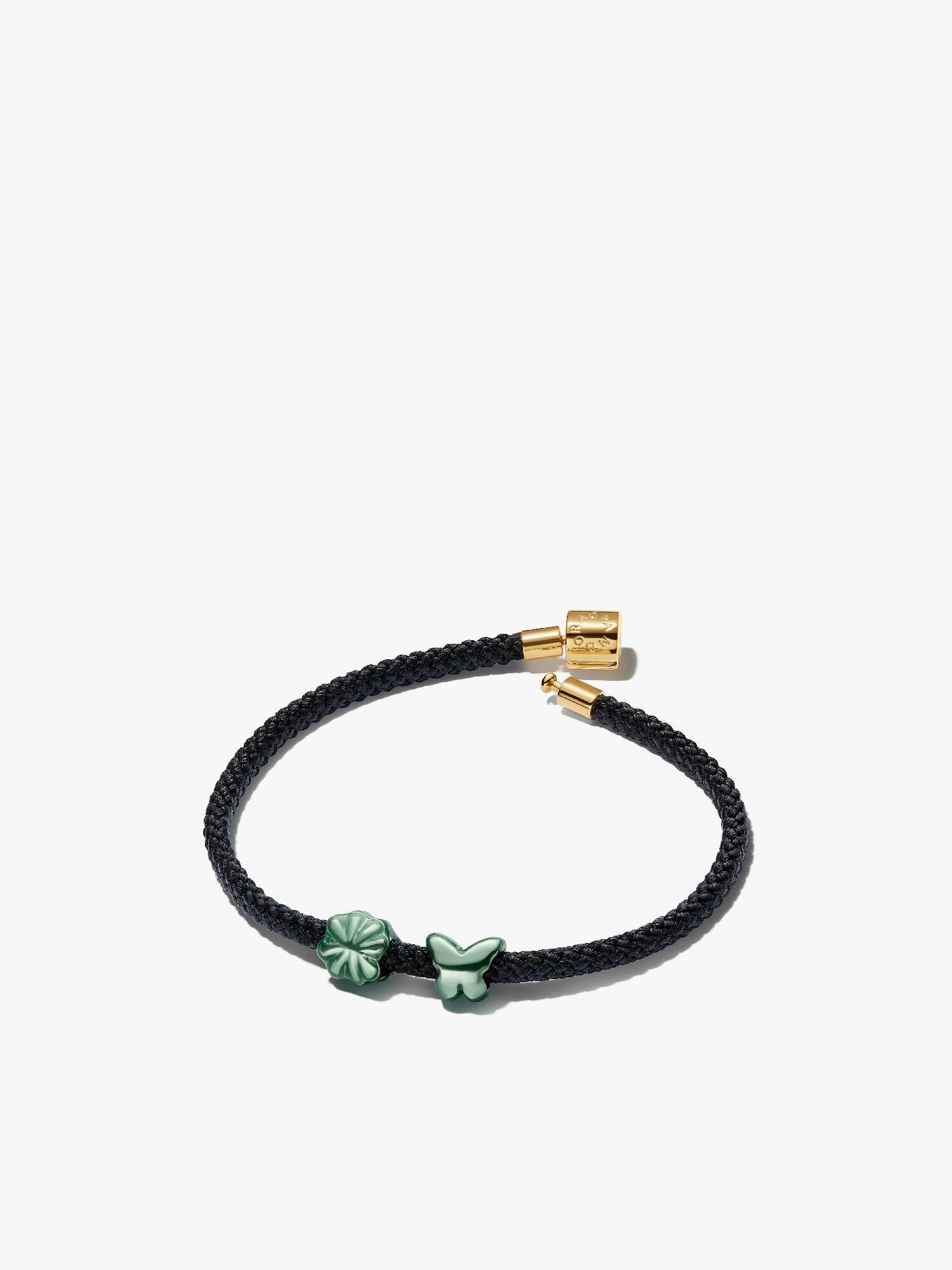 Conjunto de Pulseira Cordão e Mini Contas Borboleta e Trevo