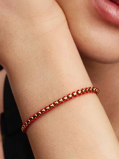 Pulseira de Corrente de Caixa com Cordão Vermelho