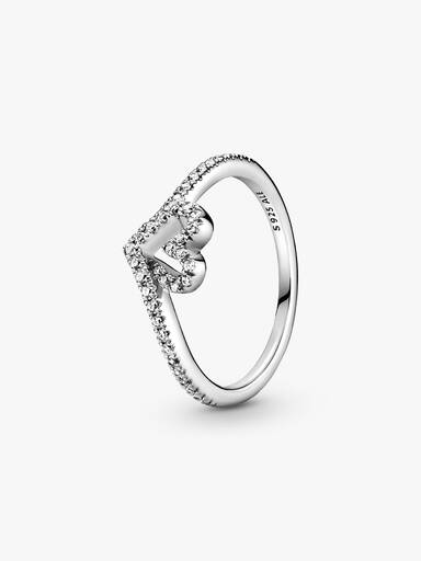 Anel Wishbone Coração Brilhante