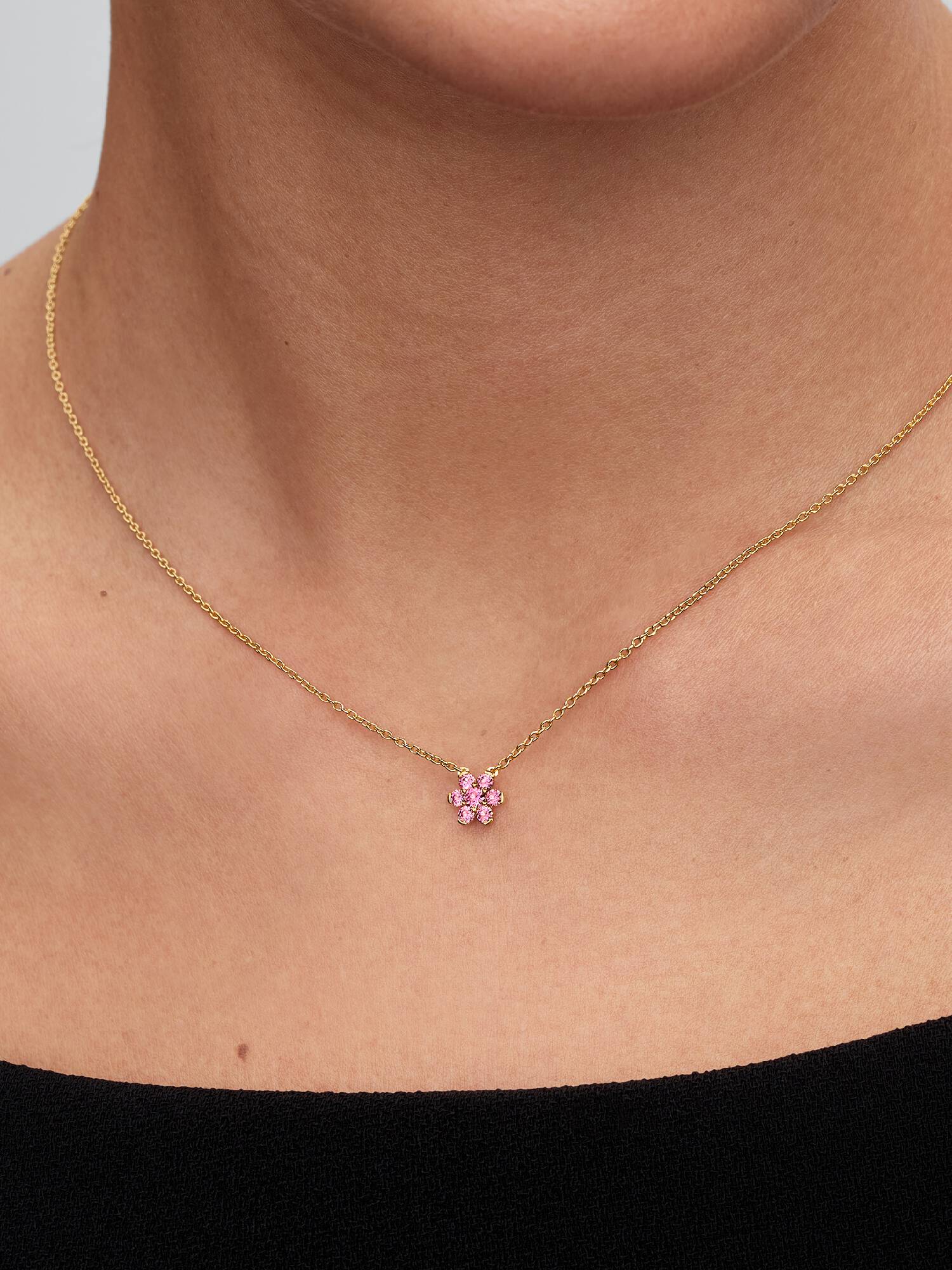 Colar Pendente Flor Rosa Brilhante