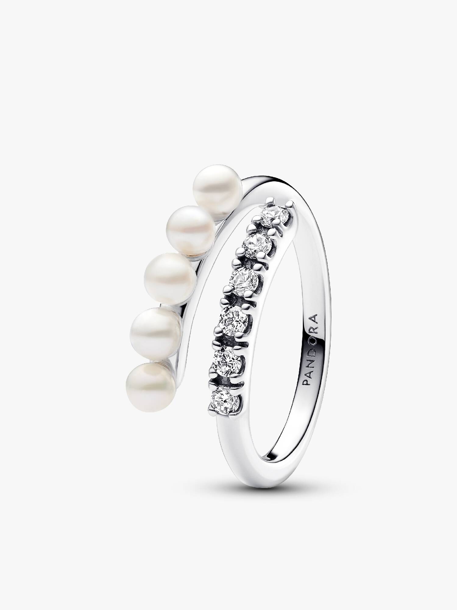Anel aberto Treated Freshwater Cultured Pearls & Pavé