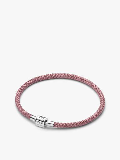 Conjunto de Presente Pulseira Cordão Rosa com Conta Gravável Coração Grande Be Love