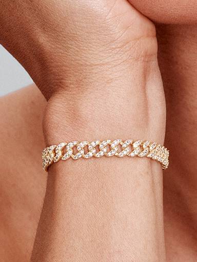 Pulseira de Corrente Cubana Pavé