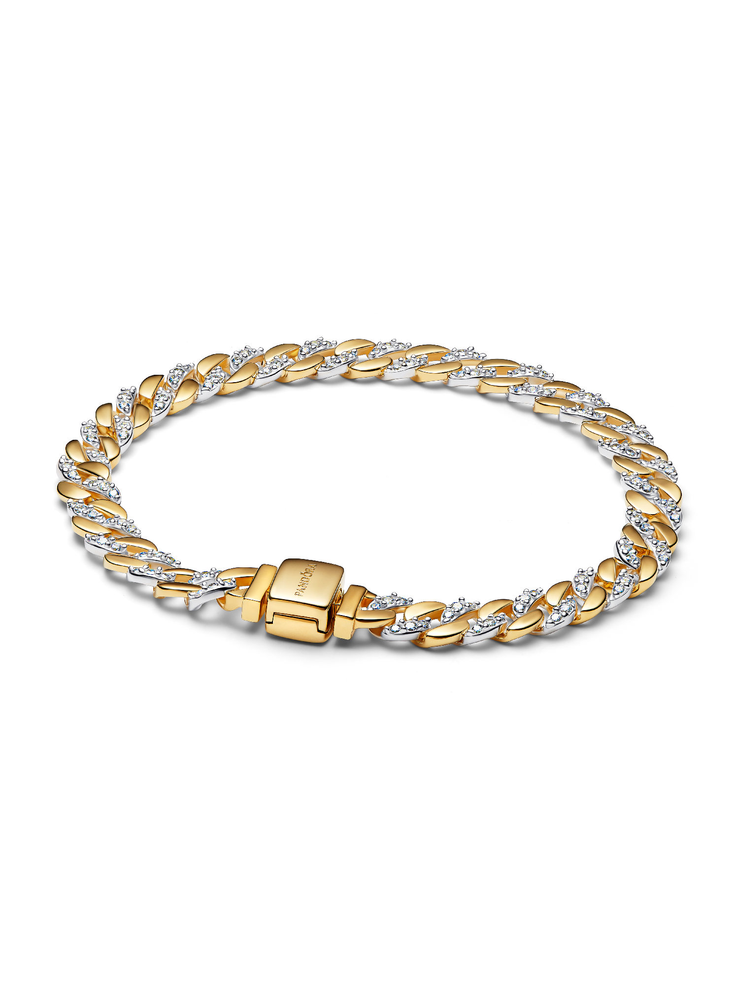 Pulseira de Corrente Cubana Pavé Dois Tons
