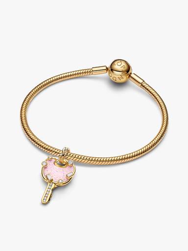 Conta Pendente Grande Chave do Amor Rosa Opalescente