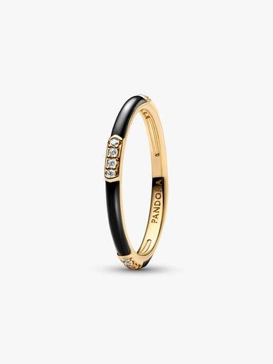 Anel com Esmalte Preto e Pedras