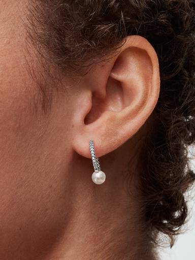 Argolas Pavé Earrings Treated Freshwater Cultured Pearl & Pavé