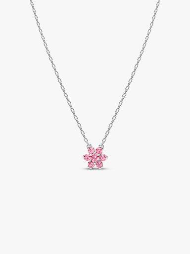 Colar Pendente Flor Rosa Brilhante