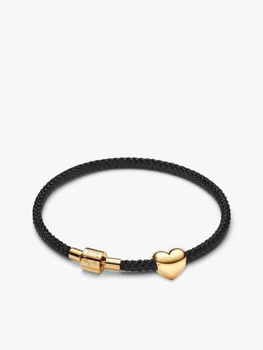 Conjunto de Presente Pulseira Cordão Preto com Conta Gravável Coração Be Love