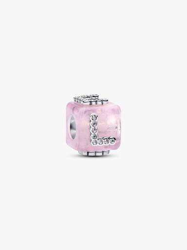 Conta Cubo Love Vidro Murano Rosa