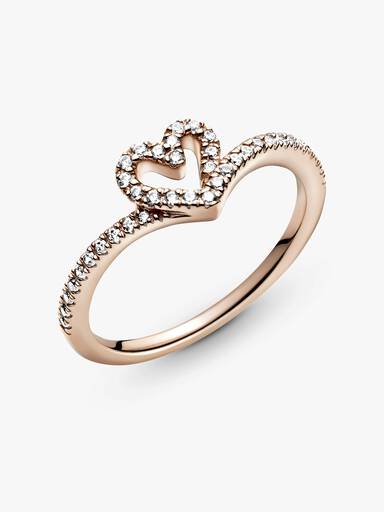 Anel Wishbone Coração Brilhante