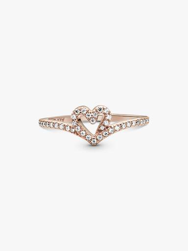 Anel Wishbone Coração Brilhante