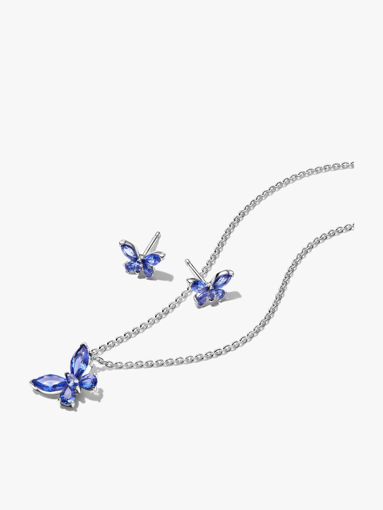Conjunto de Colar e Brincos Borboleta Azul Inverno