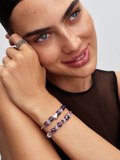 Pulseira de Corrente Caixa Cordão Lilás