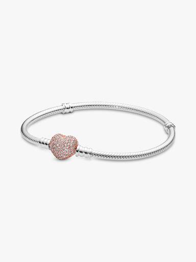 Pulseira Malha Snake Fecho Coração Pavé