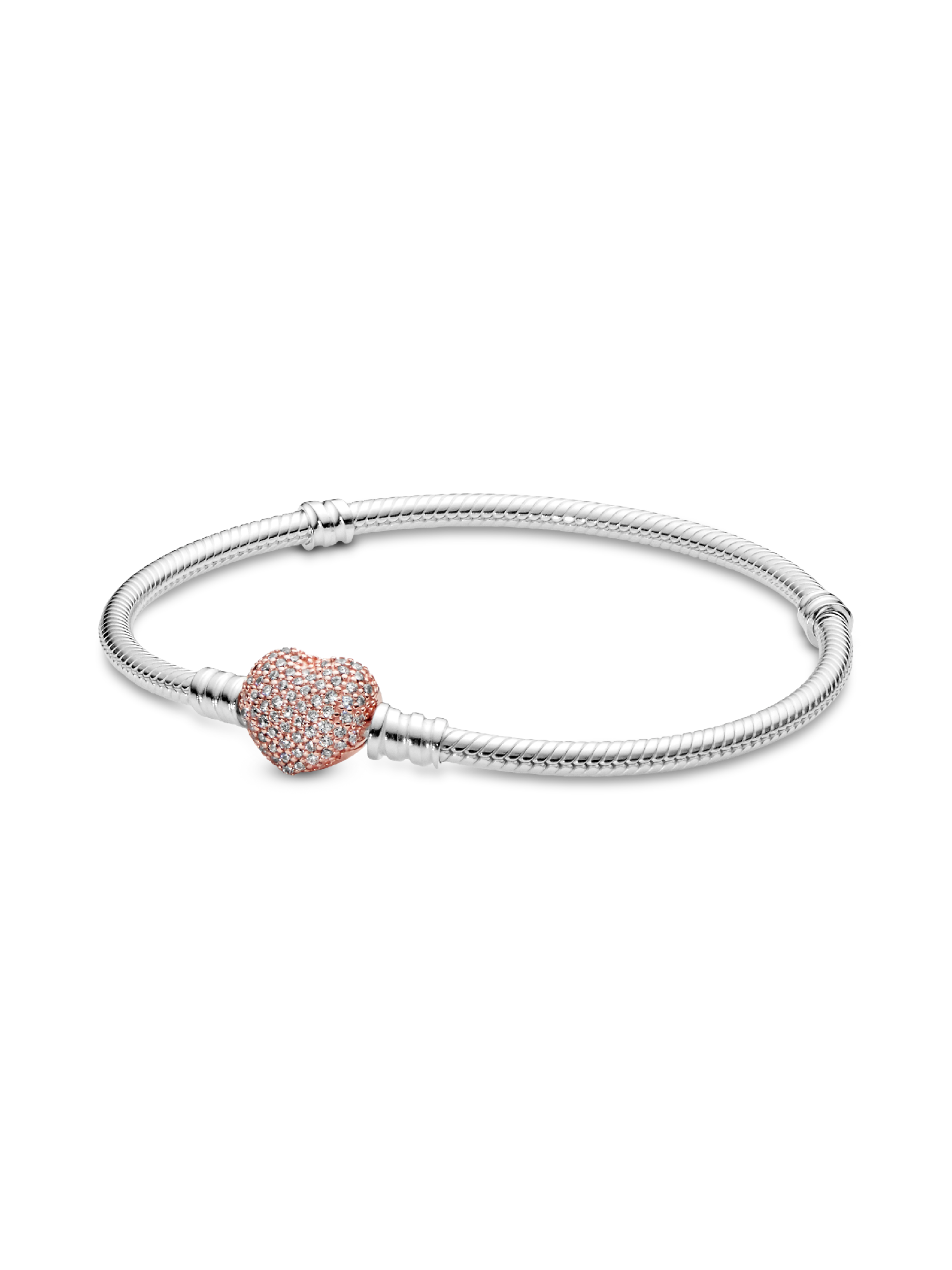 Pulseira Malha Snake Fecho Coração Pavé