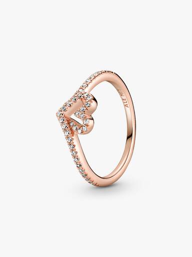 Anel Wishbone Coração Brilhante