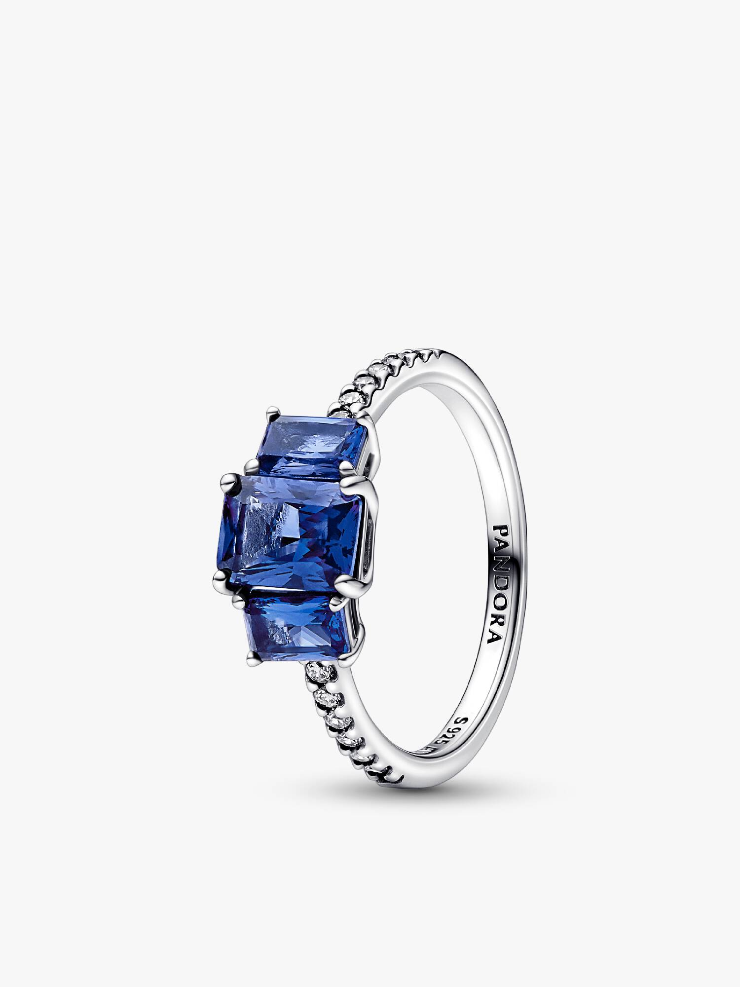 Anel Blue Rectangular Three Stone Sparkling azul
