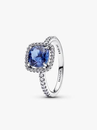 Anel Statement Auréola Quadrada Azul Brilhante