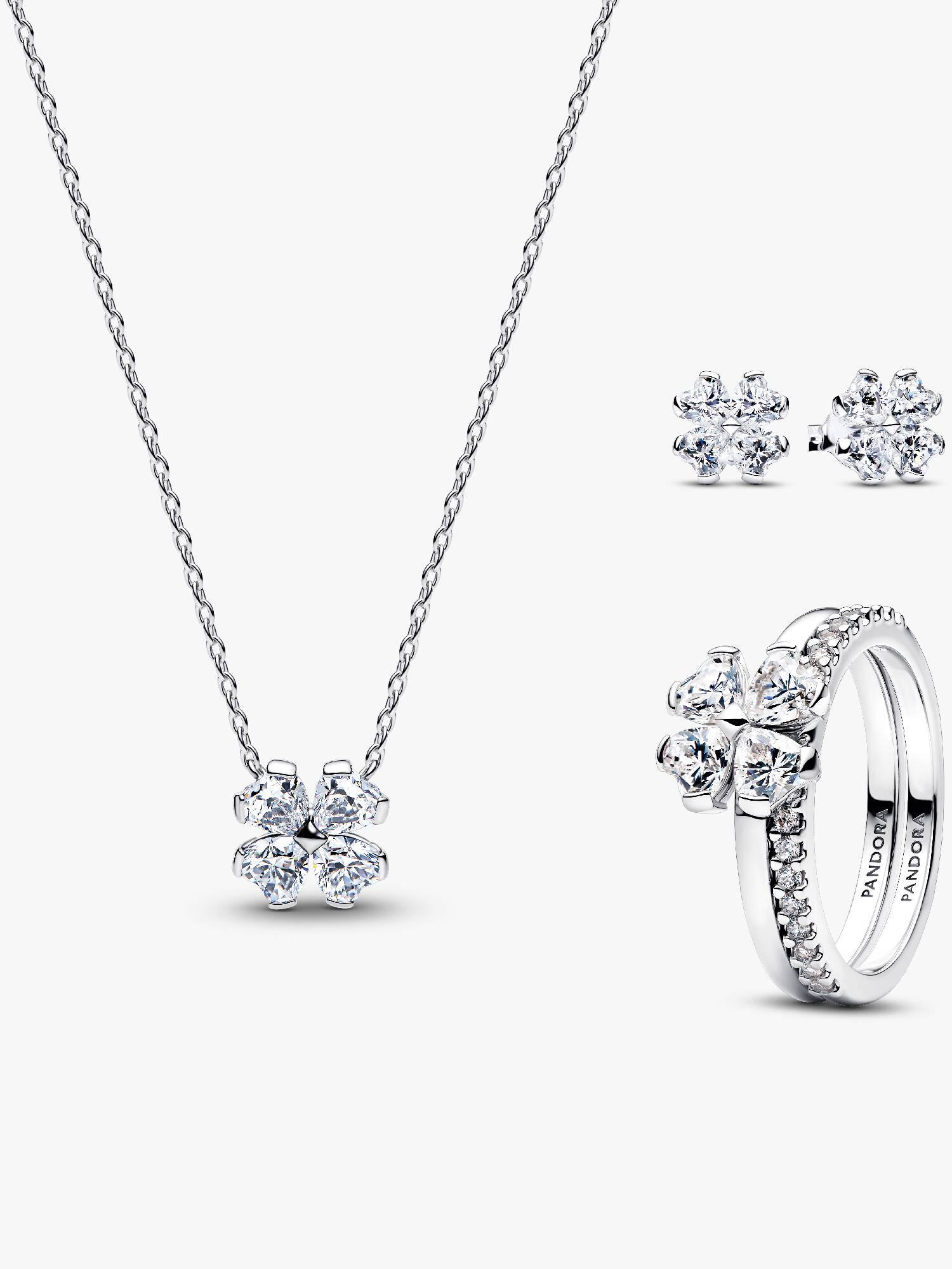 Conjunto de Presente Trevo da Sorte Brilhante Completo Pandora Timeless