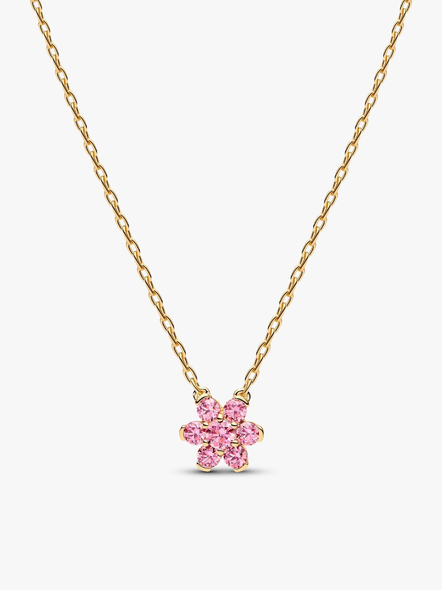 Colar Pendente Flor Rosa Brilhante