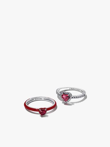 Conjunto de Anéis Coração Vermelho