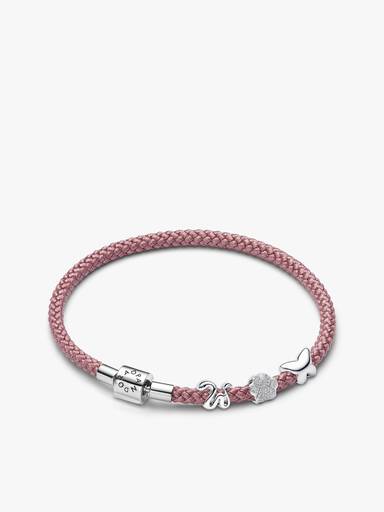 Conjunto de Presente Pulseira Cordão Rosa com Mini Charms Serpente, Pegada Texturizada e Borboleta