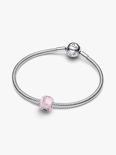 Conta Cubo Love Vidro Murano Rosa