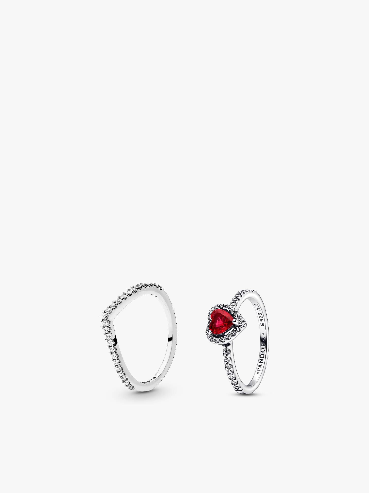 Conjunto de Presente Anéis Wishbone Brilhante e Coração Vermelho Elevado