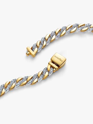 Pulseira de Corrente Cubana Pavé Dois Tons