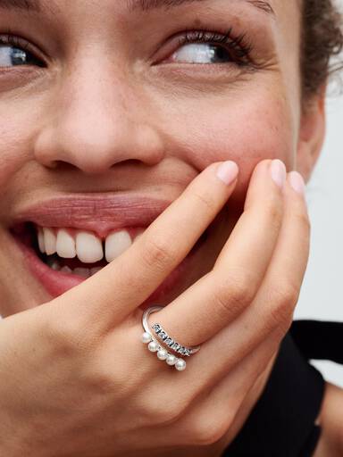 Anel aberto Treated Freshwater Cultured Pearls & Pavé