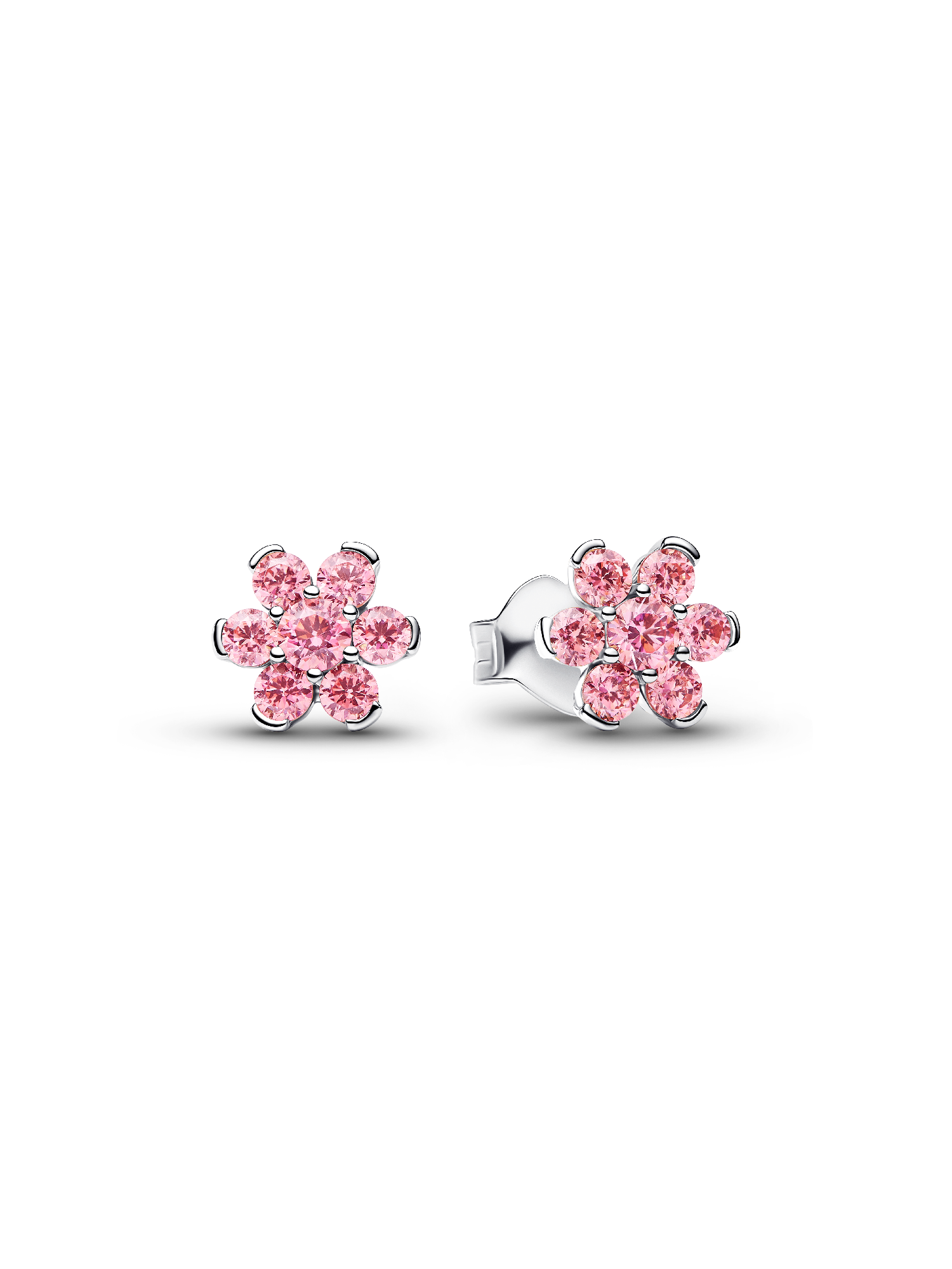 Brincos Espigão Flor Rosa Brilhante