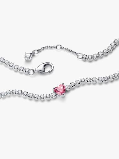 Pulseira de Ténis Coração Cintilante Rosa