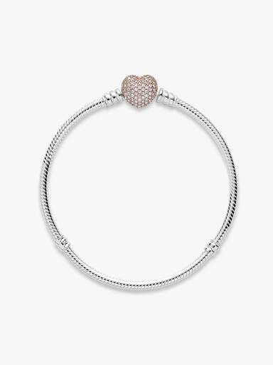 Pulseira Malha Snake Fecho Coração Pavé