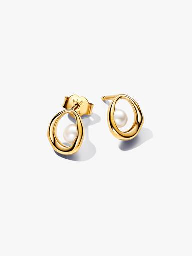 Brincos de pérola de cultura de água doce tratada e de forma oval orgânica Revestimento de ouro 14k