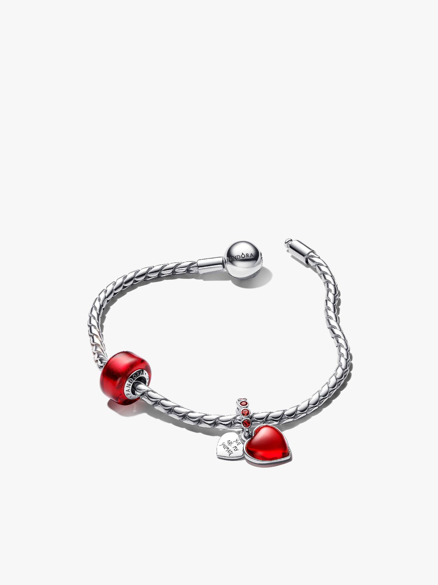 Conjunto Pulseira Vidro Murano Vermelho e Coração