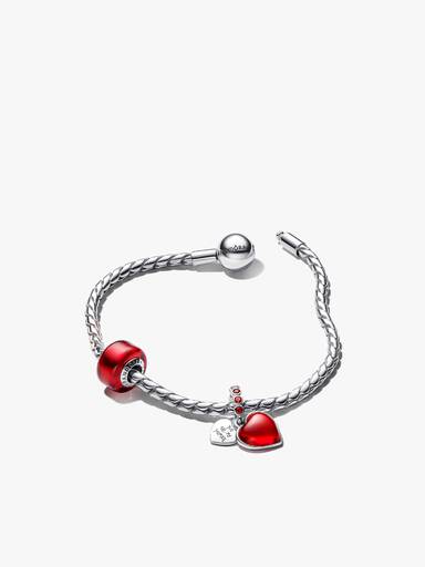 Conjunto Pulseira Vidro Murano Vermelho e Coração