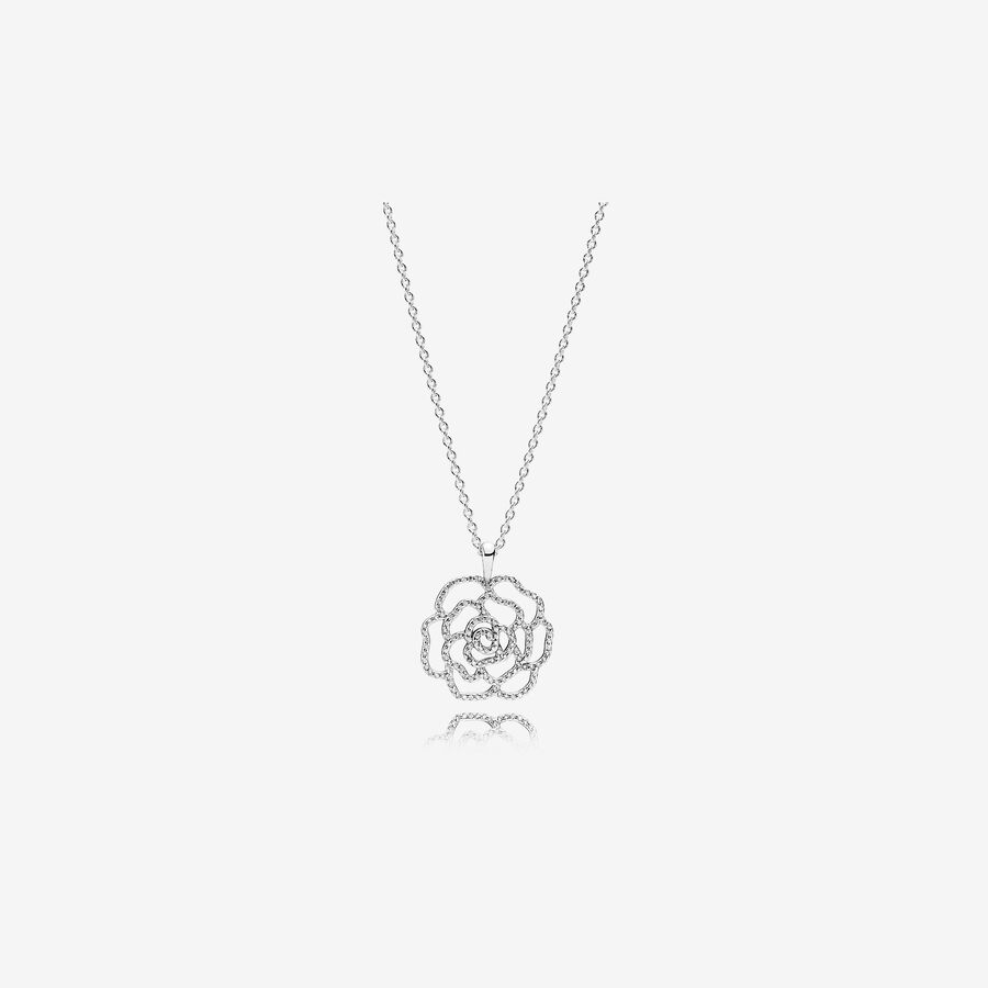 Rose silver pendant with cubic zirconia and necklace image number 0