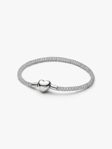 Pulseira de Malha Brilhante com Fecho Coração