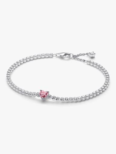 Pulseira de Ténis Coração Cintilante Rosa