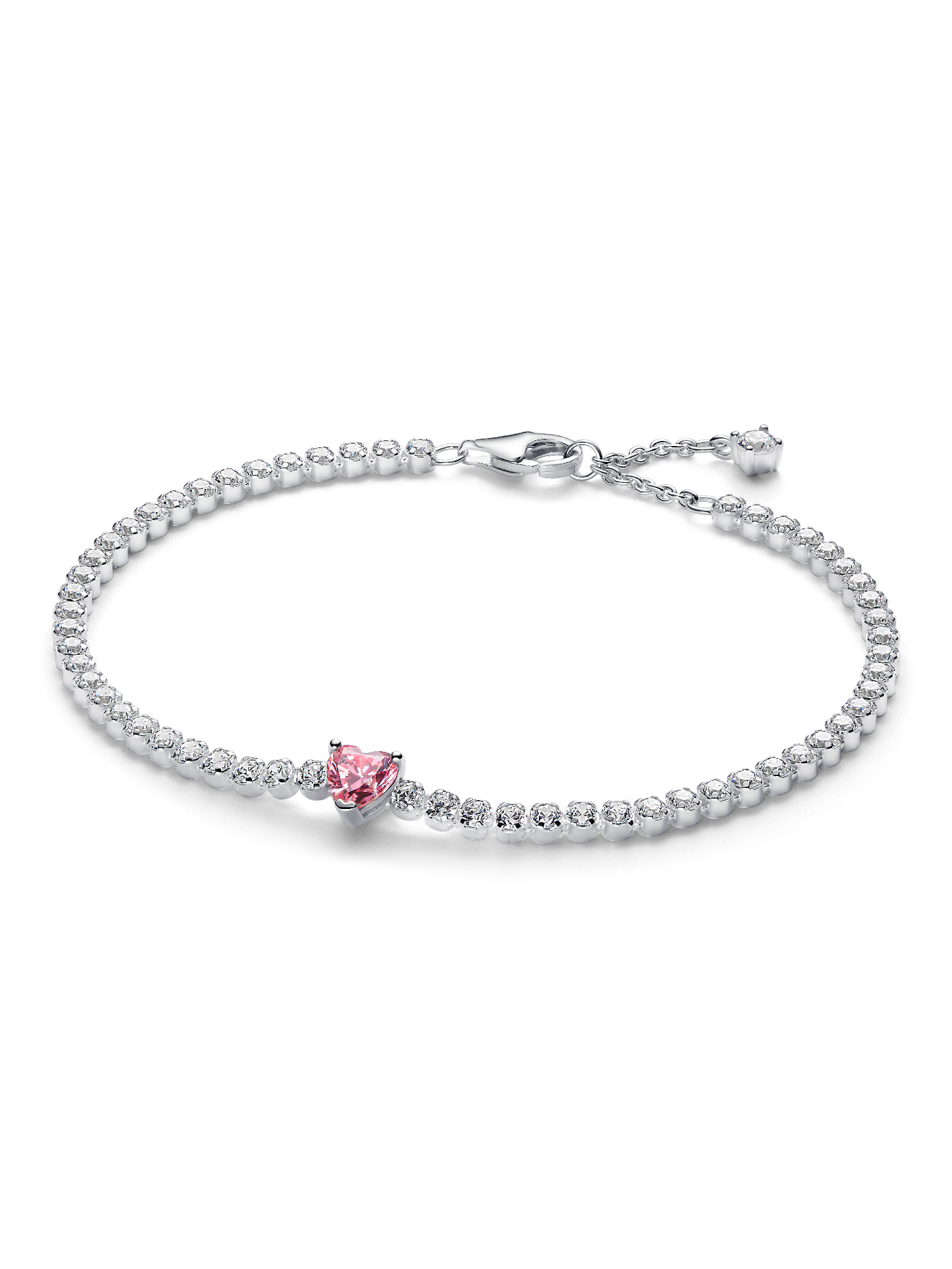 Pulseira de Ténis Coração Cintilante Rosa