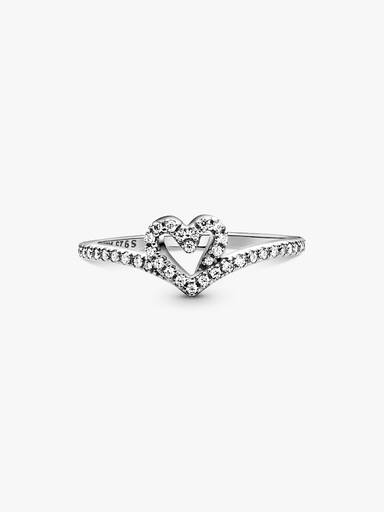 Anel Wishbone Coração Brilhante
