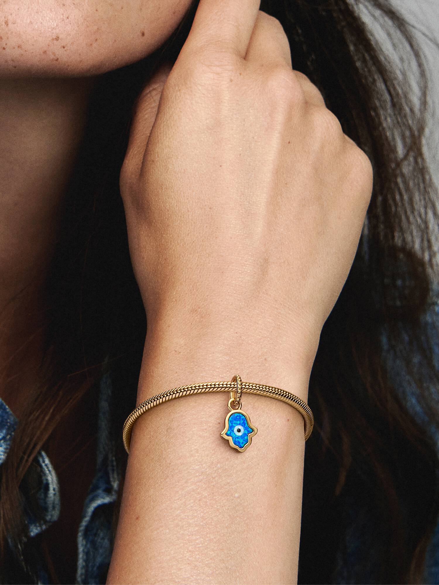 Mini Pendente Opalescente Hamsa Azul