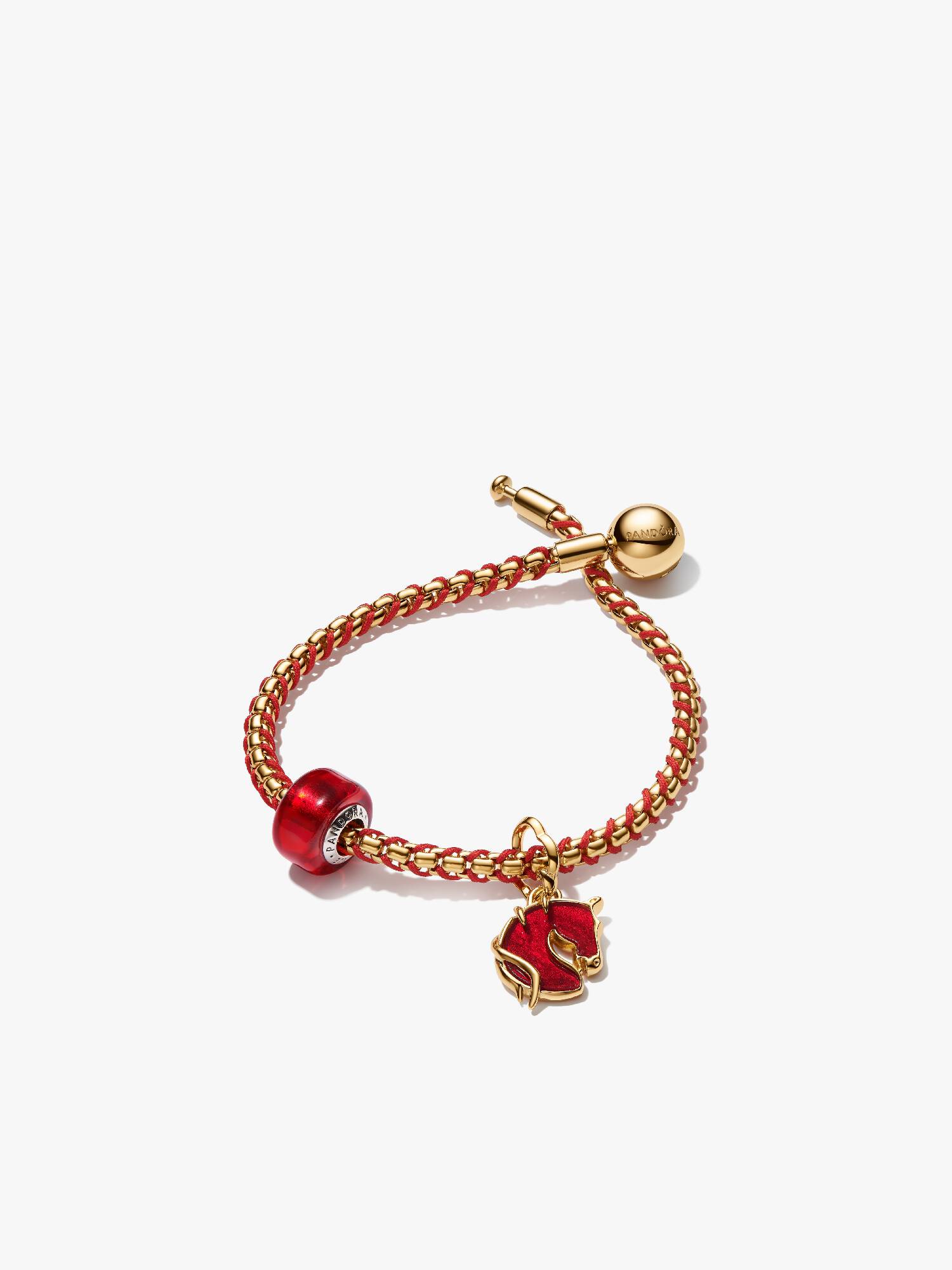 Conjunto de Pulseira Vidro Murano Vermelho e Cavalo de Fogo