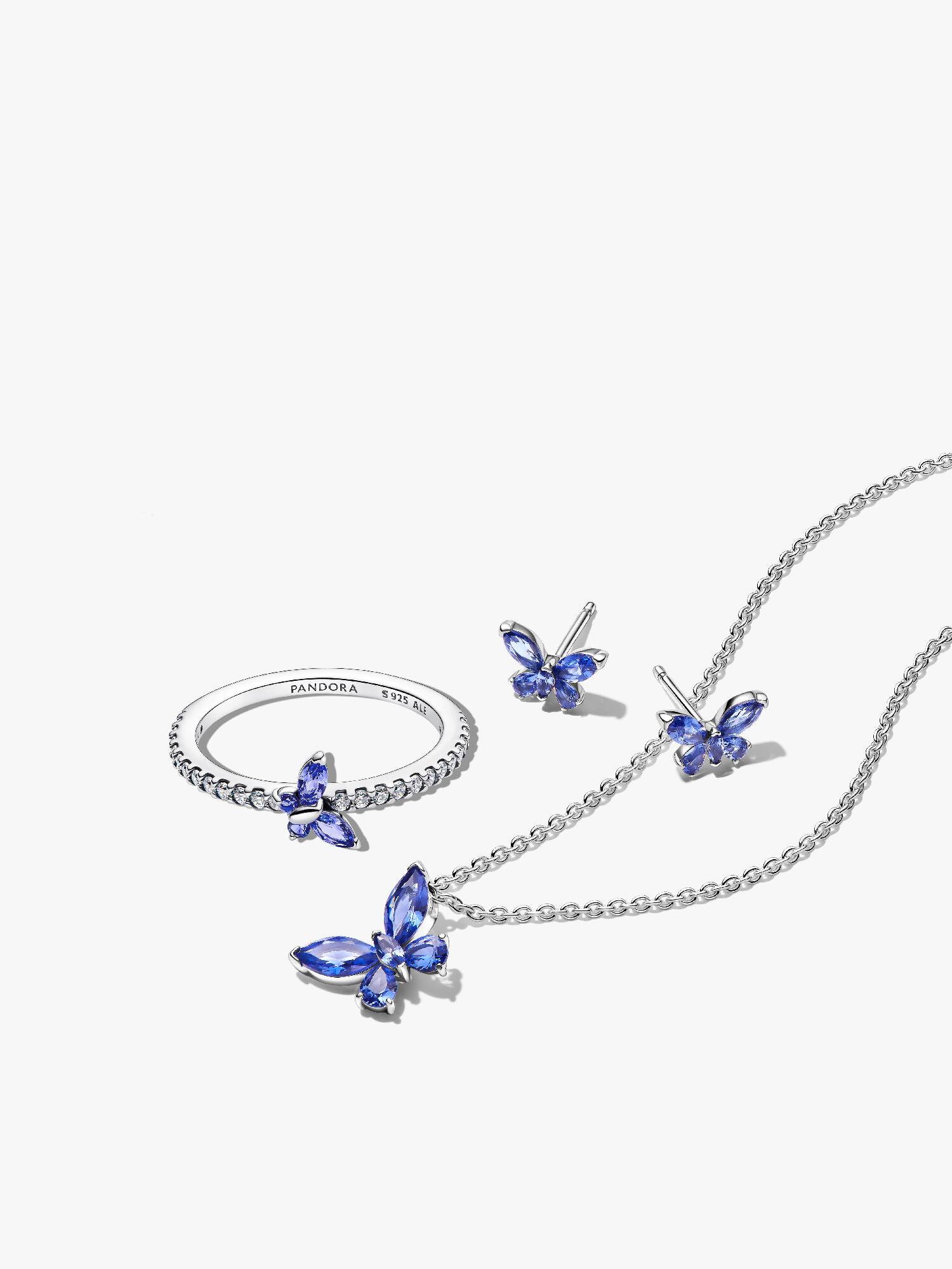 Conjunto de presente Colar, Brincos e Anel Borboleta Azul Inverno